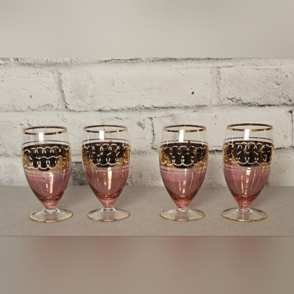 Vintage Pink & Gold Ombre Glass Pitcher Set – 5 Pc Mid-Century Barware - Picture 11 of 15